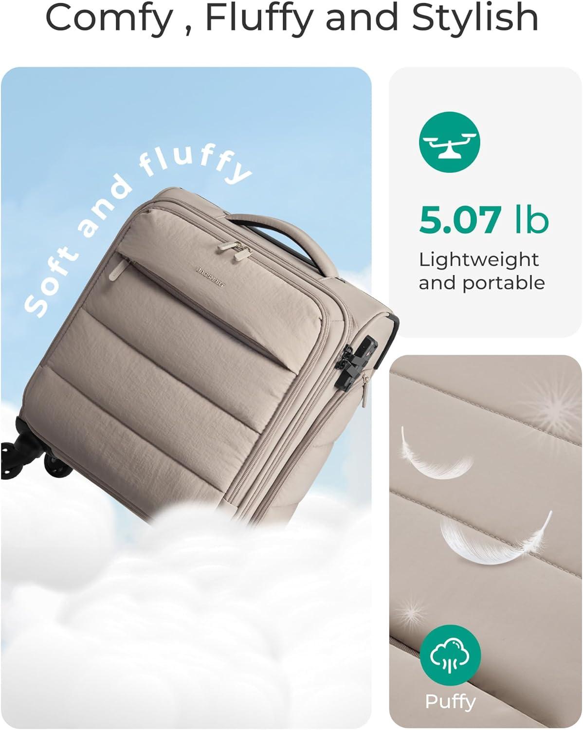 imageBAGSMART Underseat Carry on Luggage with Wheels Soft Small Travel Luggage with PVC WetDry Pockets Lightweight Soft Personal Item Suitcase for Short TripCamerCamel