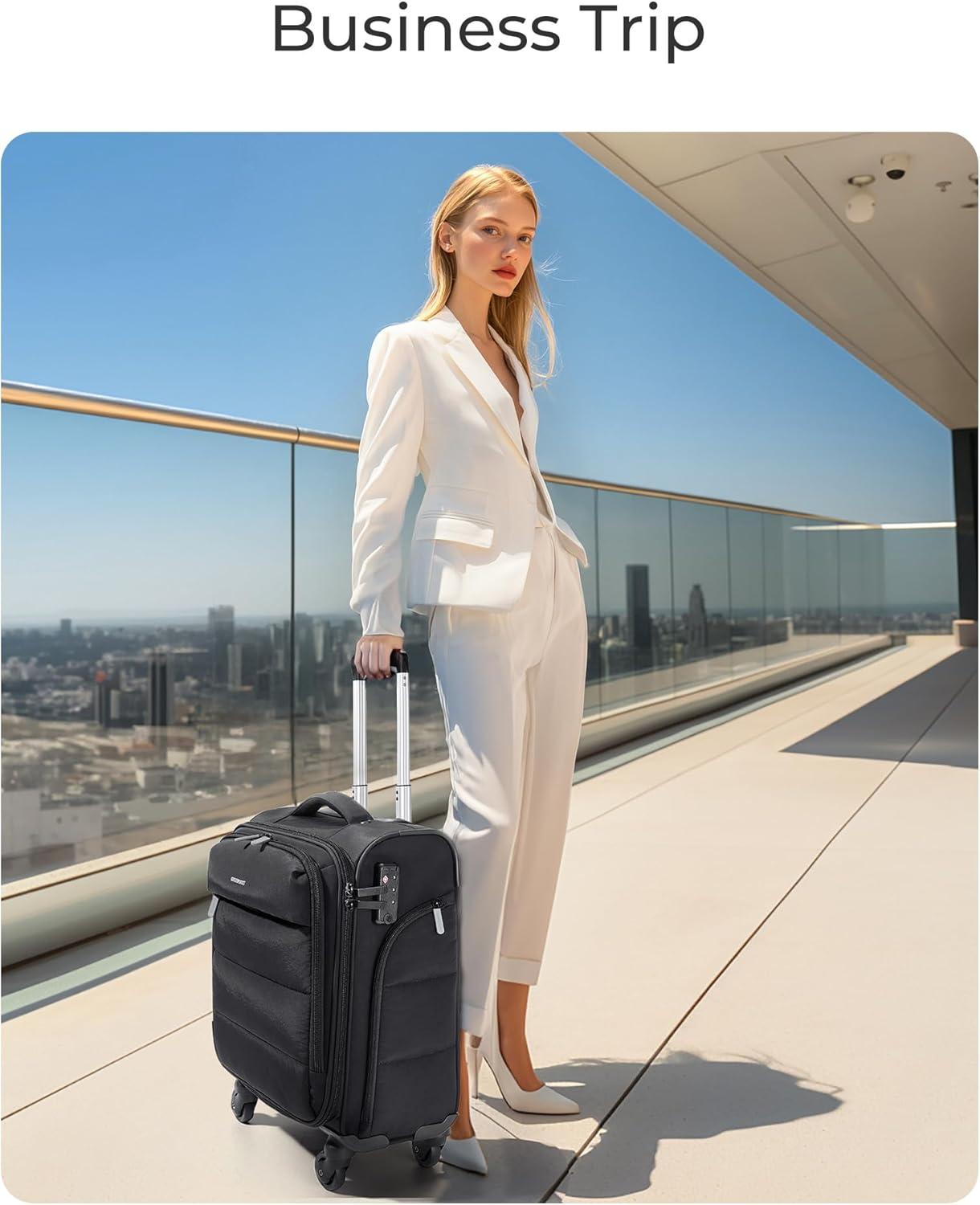 imageBAGSMART Underseat Carry on Luggage with Wheels Soft Small Travel Luggage with PVC WetDry Pockets Lightweight Soft Personal Item Suitcase for Short TripCamerSakura Pink