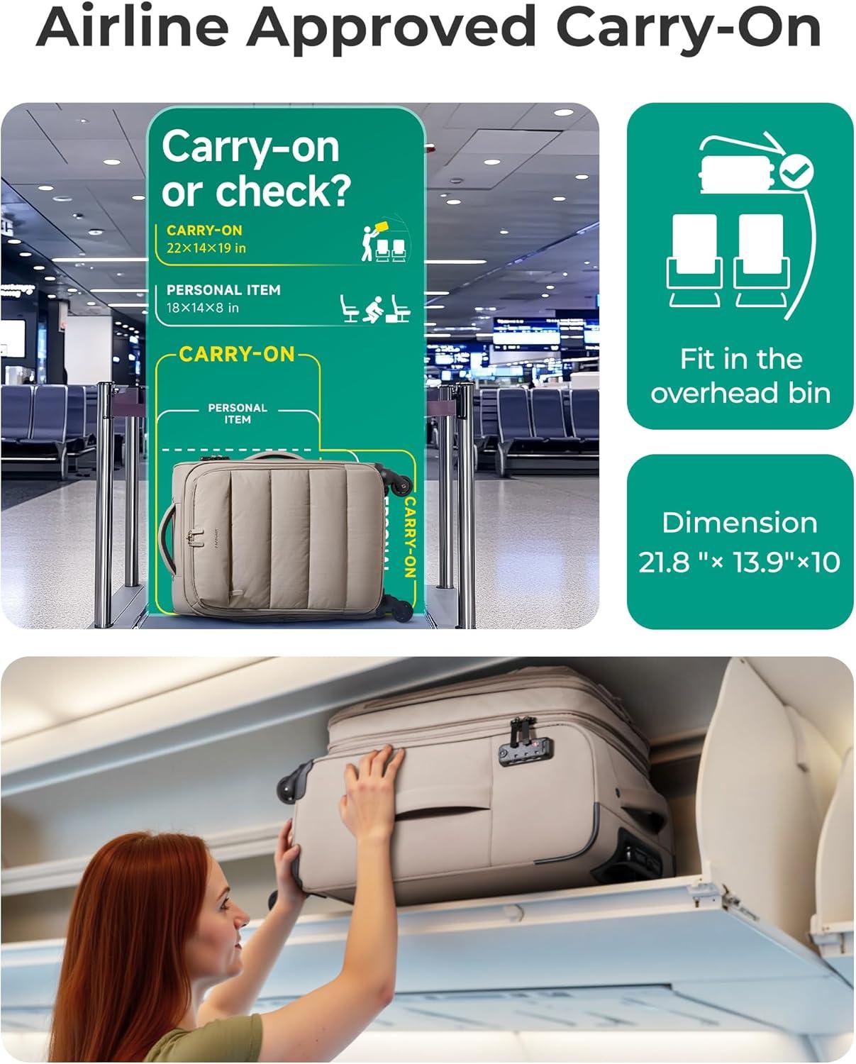 imageBAGSMART Underseat Carry on Luggage with Wheels Soft Small Travel Luggage with PVC WetDry Pockets Lightweight Soft Personal Item Suitcase for Short TripCamerCamel