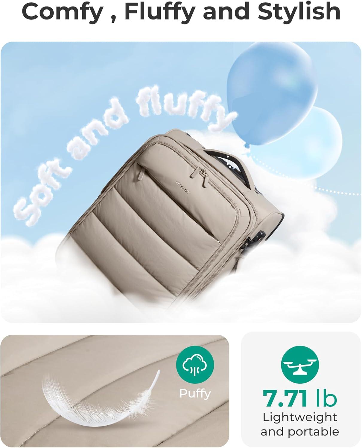 imageBAGSMART Underseat Carry on Luggage with Wheels Soft Small Travel Luggage with PVC WetDry Pockets Lightweight Soft Personal Item Suitcase for Short TripCamerCamel