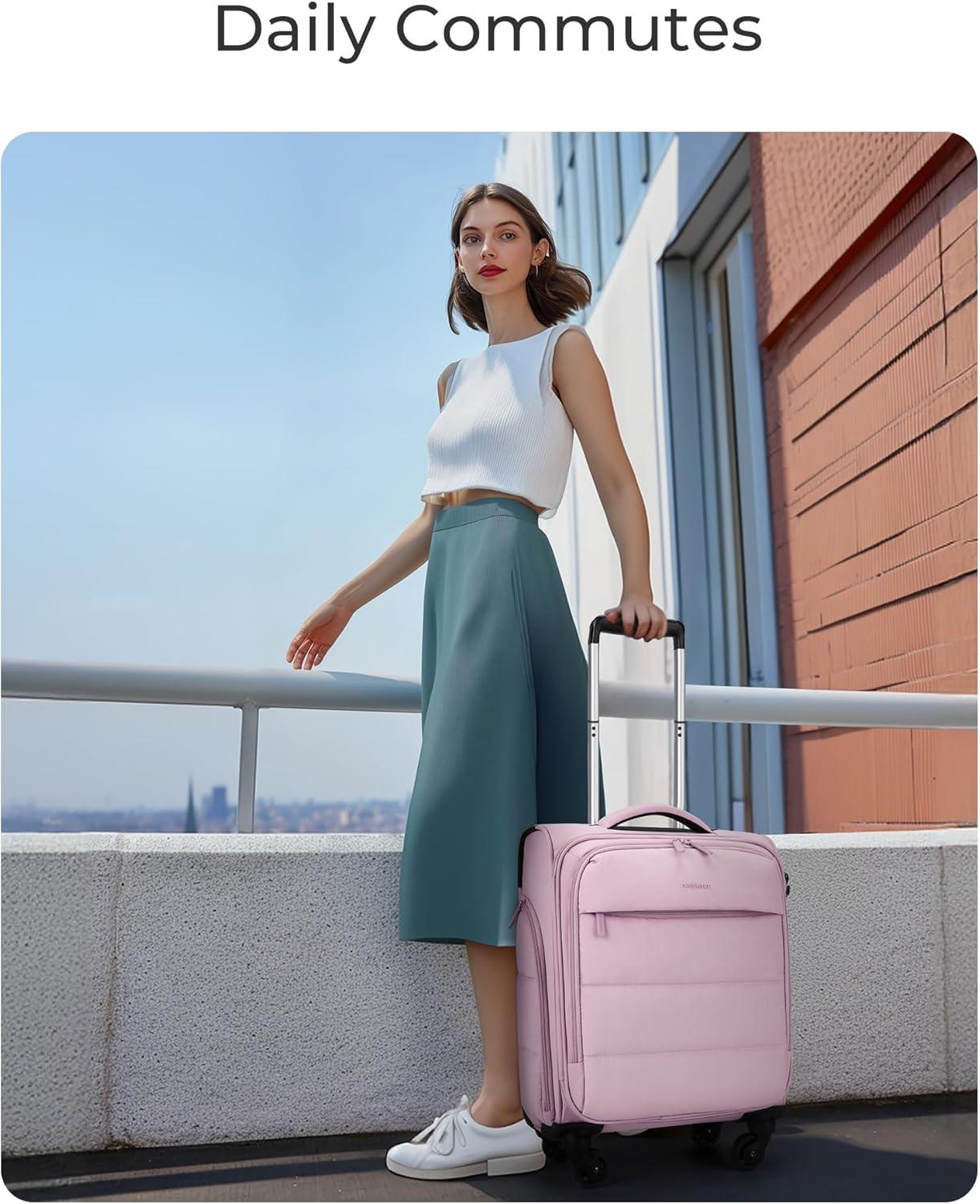 imageBAGSMART Underseat Carry on Luggage with Wheels Soft Small Travel Luggage with PVC WetDry Pockets Lightweight Soft Personal Item Suitcase for Short TripCamerSakura Pink