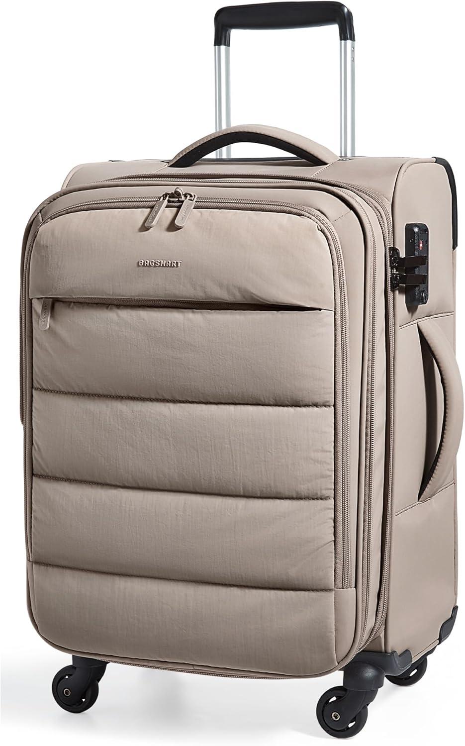 imageBAGSMART Underseat Carry on Luggage with Wheels Soft Small Travel Luggage with PVC WetDry Pockets Lightweight Soft Personal Item Suitcase for Short TripCamerCamel