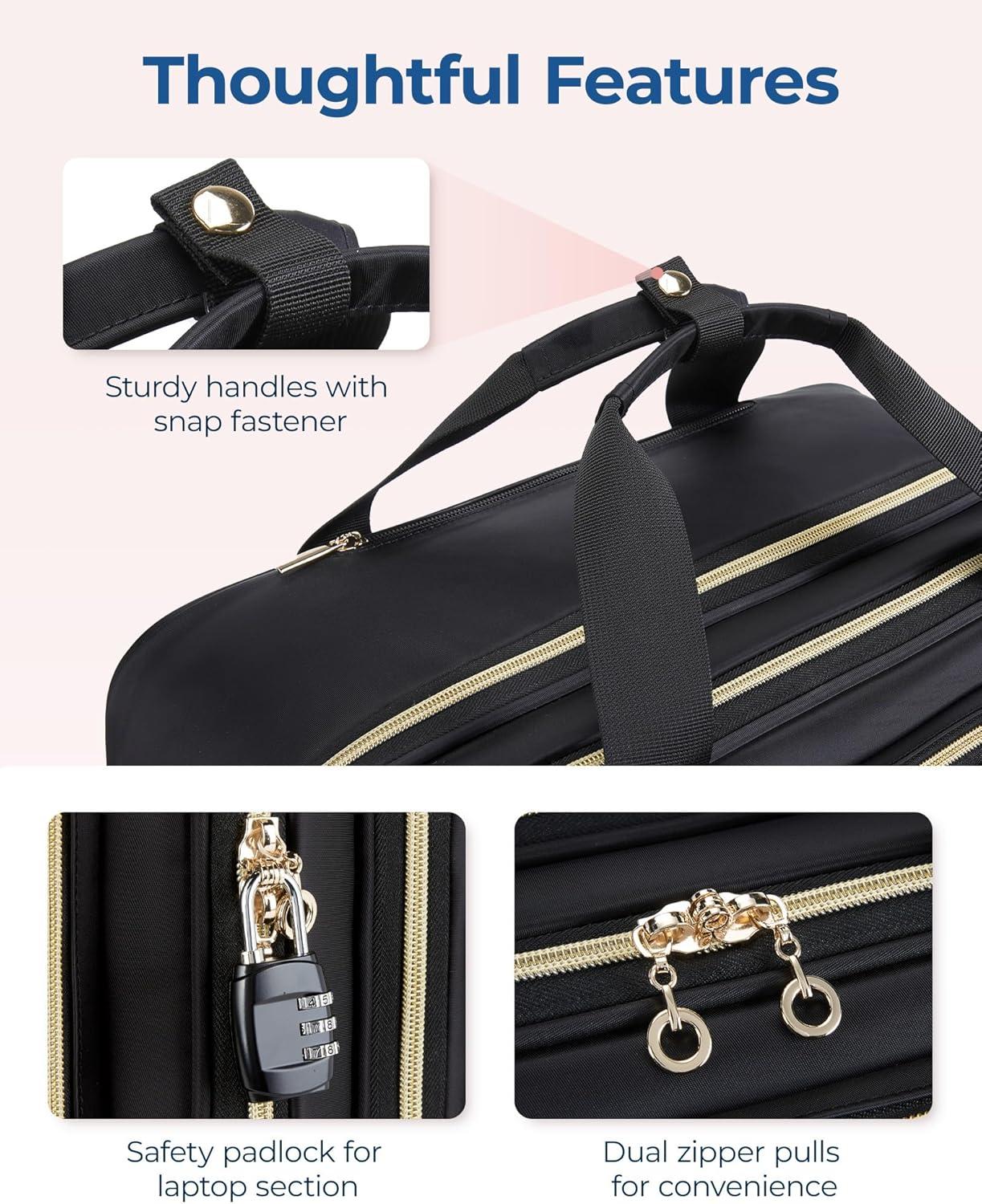 imageBAGSMART Womens Rolling Laptop Bag for 156 Inch Laptop Underseat CarryOn Luggage with TSA Lock Wheeled Computer Briefcase for Travel Work Business BlackBlack