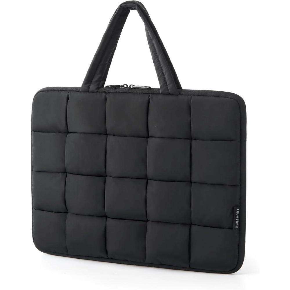 imageBAGSMART 1314 Inch Laptop Case Portable Puffy Laptop Sleeve with Handle Compatible with MacBook AirPro 133 136 Inch M4 M3 M2 M1 Computer Sleeve Fitted with DellHP PinkBlack