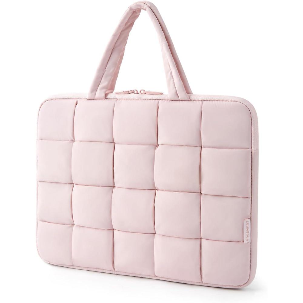 imageBAGSMART 1314 Inch Laptop Case Portable Puffy Laptop Sleeve with Handle Compatible with MacBook AirPro 133 136 Inch M4 M3 M2 M1 Computer Sleeve Fitted with DellHP PinkPink