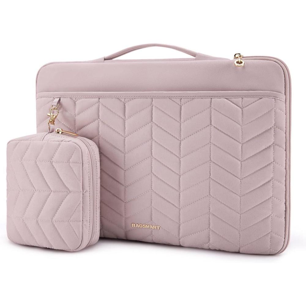 imageBAGSMART 1314 inch Laptop Sleeve with Handle Puffy Padded Case Accessories Bag MacBook Fitted Air Pro 133 14 inch Computer DellHPWith AccessoriesPink