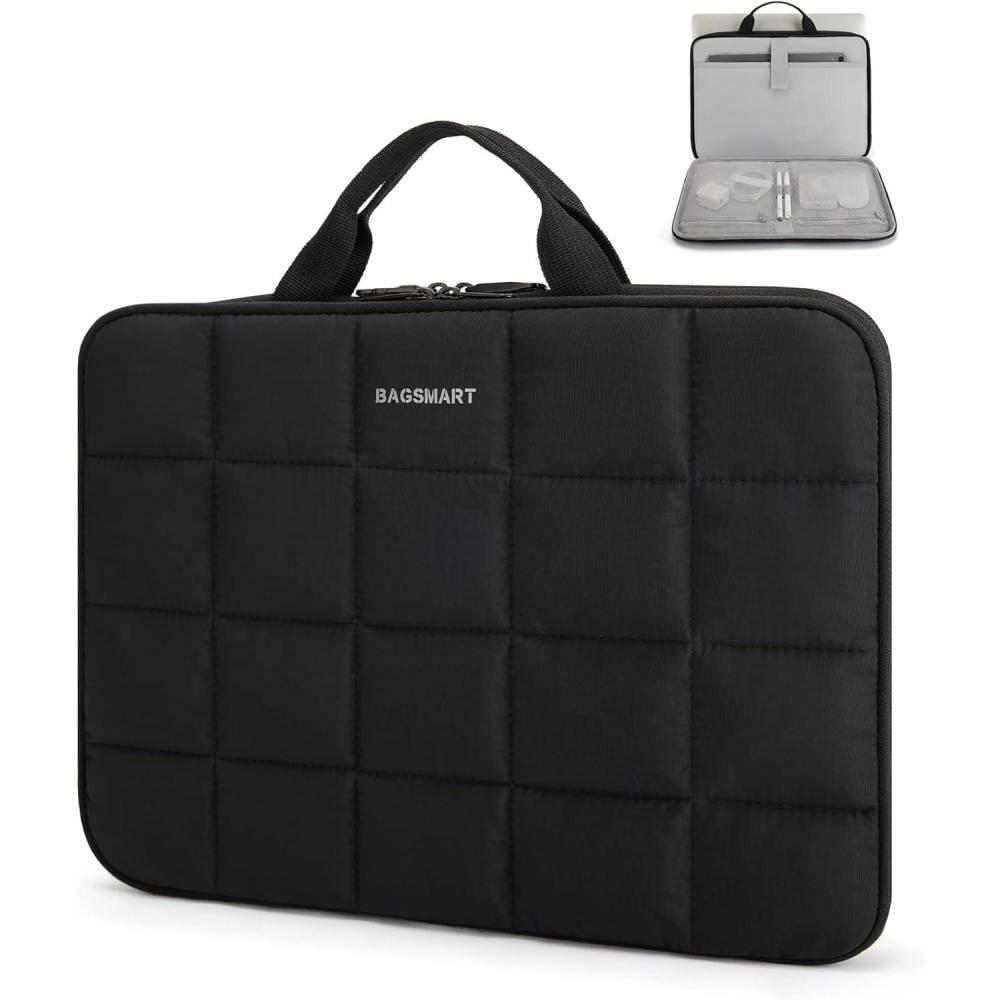 imageBAGSMART 15156 Inch Laptop Case with Strap and Handle Puffy Laptop Sleeve Bag for Women Lightweight Protective MacBook Case Compatible with Dell HP Lenovo MacBook AirPro BeigeUpgrade Modelblack