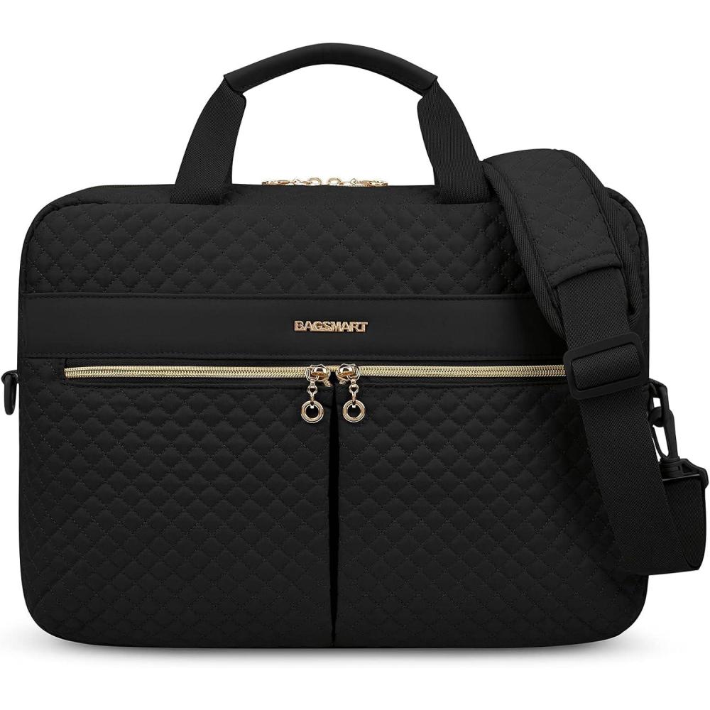 imageBAGSMART 173156 Inch Laptop Bag Briefcase for Women Computer Messenger Bag Office Travel Business BlackBlack