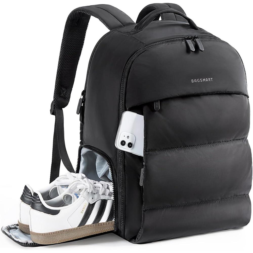 imageBAGSMART 30L Travel Backpack for Women Carry on Backpack for Airplanes Gym Backpack with Shoe Compartment Lightweight Travel Bag Fits 156 Inch WaterResistant BlackBlack