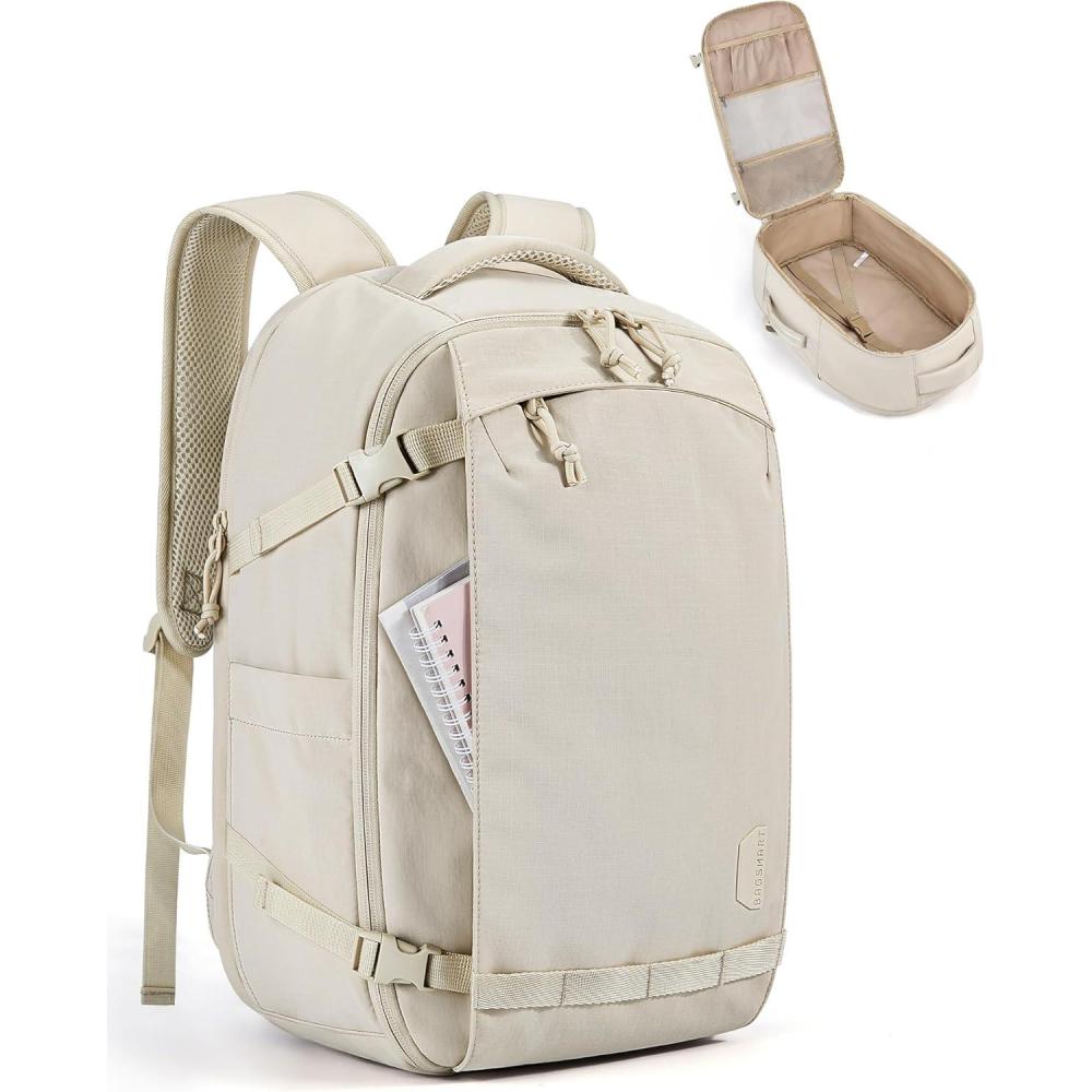 imageBAGSMART Blast Travel Backpack 156 Inch Carry On Backpack Flight Approved TSA Approved Personal Item Travel Bag Water Resistant Weekender Bag Luggage Daypack BeigeBeige
