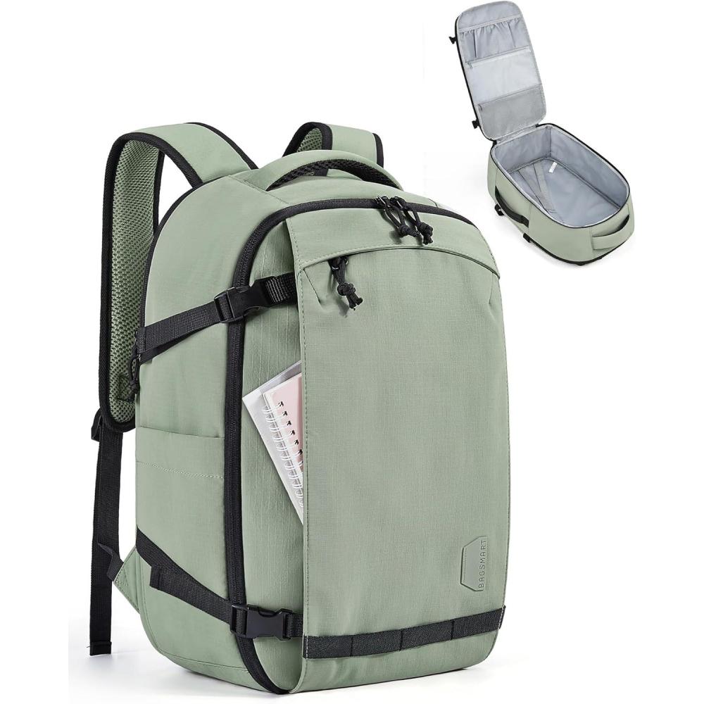 imageBAGSMART Blast Travel Backpack 156 Inch Carry On Backpack Flight Approved TSA Approved Personal Item Travel Bag Water Resistant Weekender Bag Luggage Daypack BeigePistachio