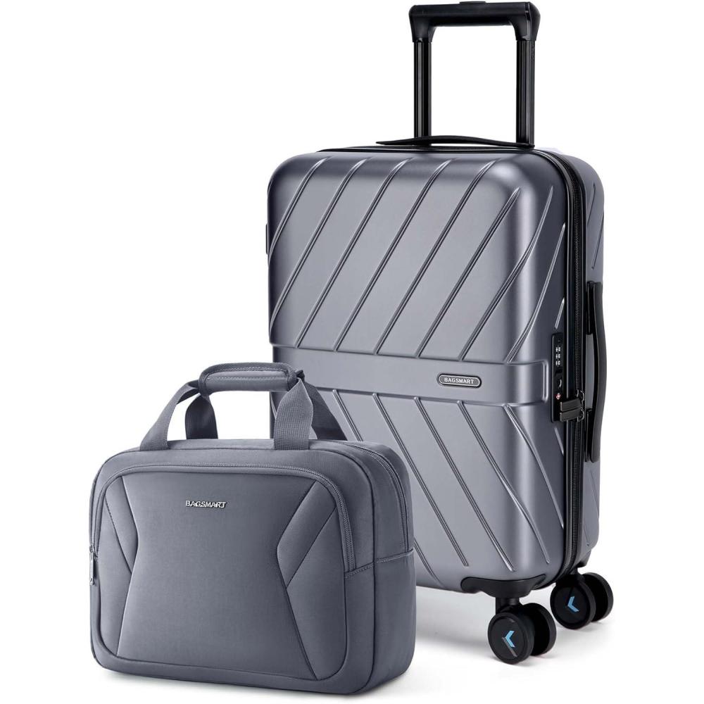 imageBAGSMART Carry On Luggage 22x14x9 Airline Approved With TSA Lock 1OO Polycarbonate Hardside Luggage with Spinner Wheels Durable Hard Shell Carry On Suitcase 20 inch BlackCharcoal Grey