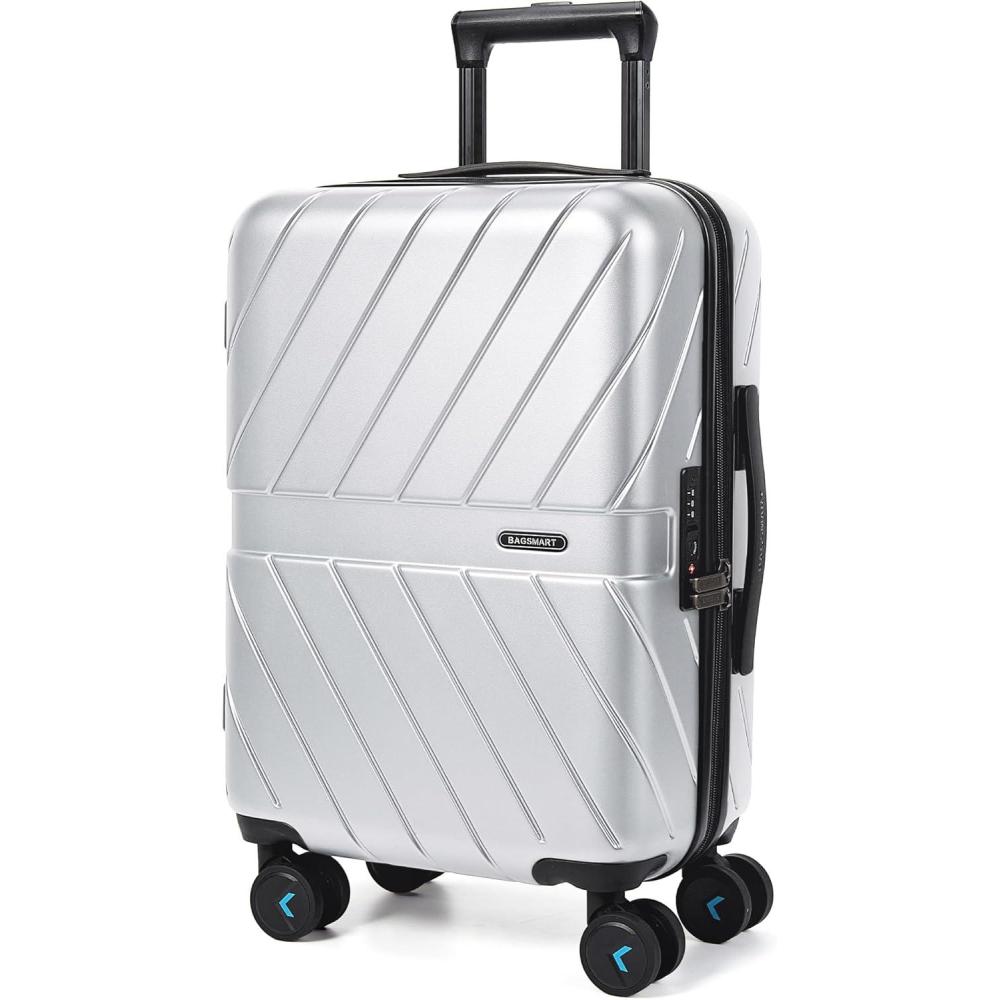 imageBAGSMART Carry On Luggage 22x14x9 Airline Approved With TSA Lock 1OO Polycarbonate Hardside Luggage with Spinner Wheels Durable Hard Shell Carry On Suitcase 20 inch BlackSilver