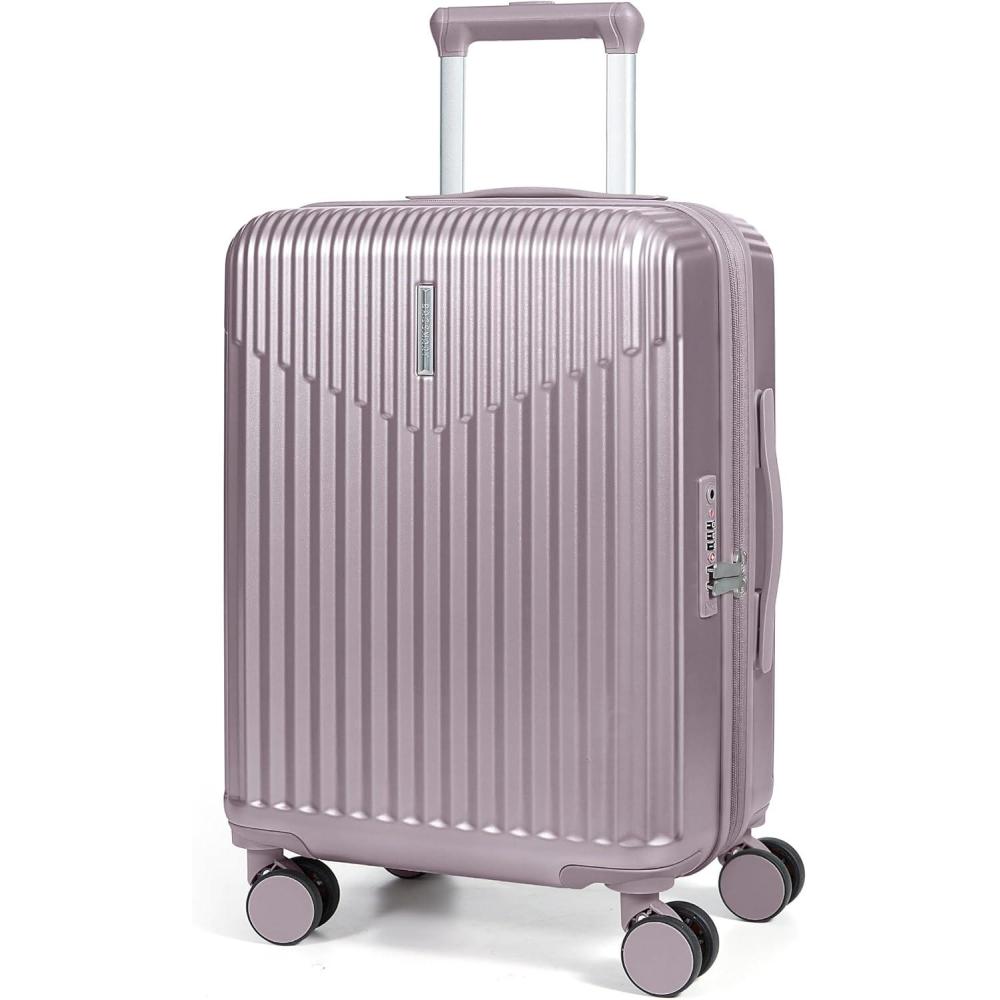 imageBAGSMART Carry On Luggage 22x14x9 Airline Approved with Spinner Wheels100 PC Hardside Expandable Luggage with TSA Lock for Trips 20 Inch Rolling Suitcases for Men WomenBeigePurple