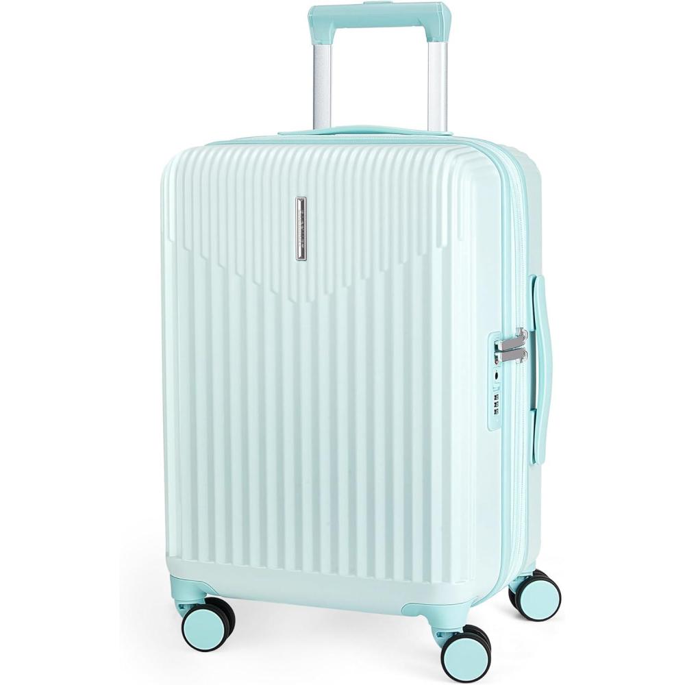 imageBAGSMART Carry On Luggage 22x14x9 Airline Approved with Spinner Wheels100 PC Hardside Expandable Luggage with TSA Lock for Trips 20 Inch Rolling Suitcases for Men WomenGreenMint Green