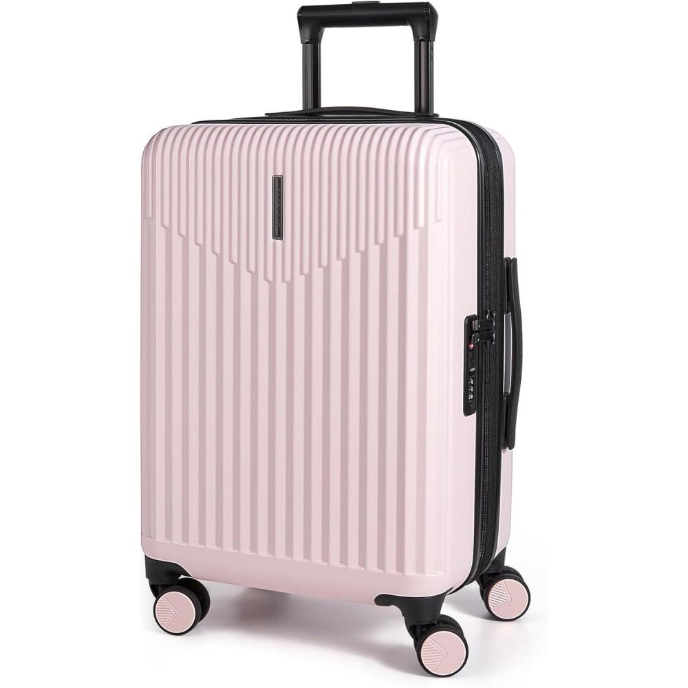 imageBAGSMART Carry On Luggage 22x14x9 Airline Approved with Spinner Wheels100 PC Hardside Expandable Luggage with TSA Lock for Trips 20 Inch Rolling Suitcases for Men WomenBeigeBlackPink