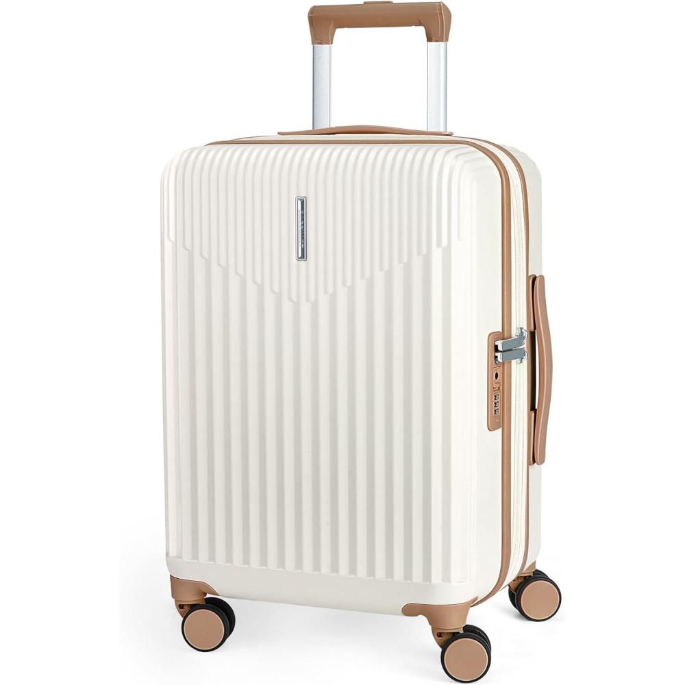 imageBAGSMART Carry On Luggage 22x14x9 Airline Approved with Spinner Wheels100 PC Hardside Expandable Luggage with TSA Lock for Trips 20 Inch Rolling Suitcases for Men WomenBeigeBeige