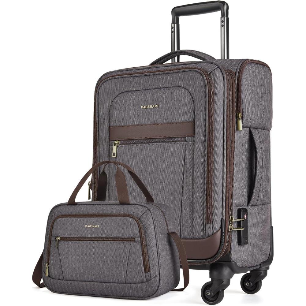 imageBAGSMART CarryOn Luggage Airline Approved 20 inch Expandable Suitcase with Duffel bag Softside Lightweight Suitcases with Spinner Wheels Durable Travel Luggage CarryOn GrayGray