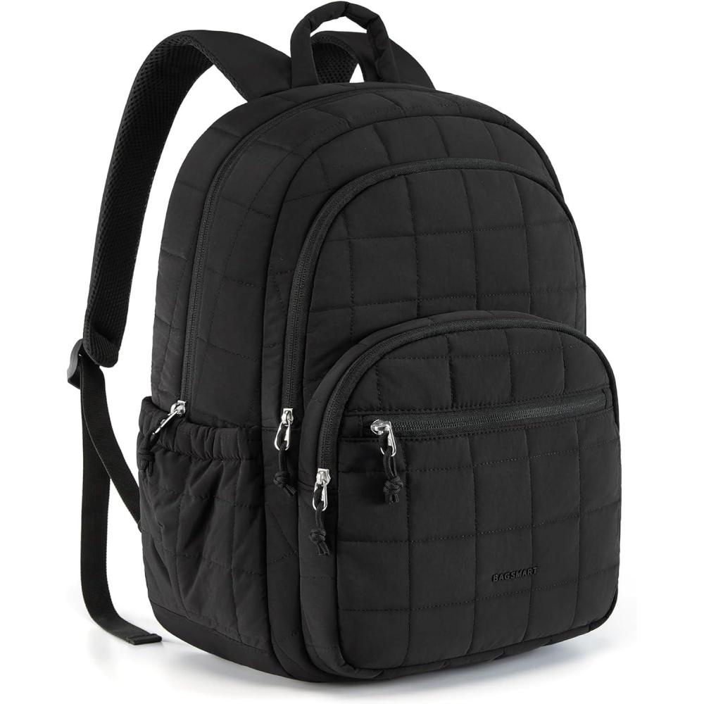 imageBAGSMART College Laptop Backpack Travel Backpack for Women Quilted Casual Daypack WaterResistant Bookbag for 156 Inch Laptop Black156 Inblack