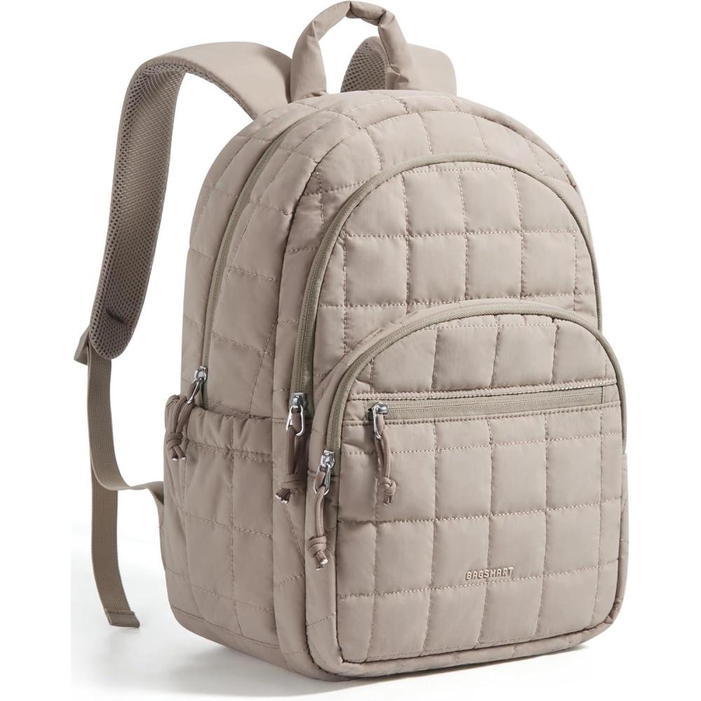 imageBAGSMART College Laptop Backpack Travel Backpack for Women Quilted Casual Daypack WaterResistant Bookbag for 156 Inch Laptop Black156 Incamel