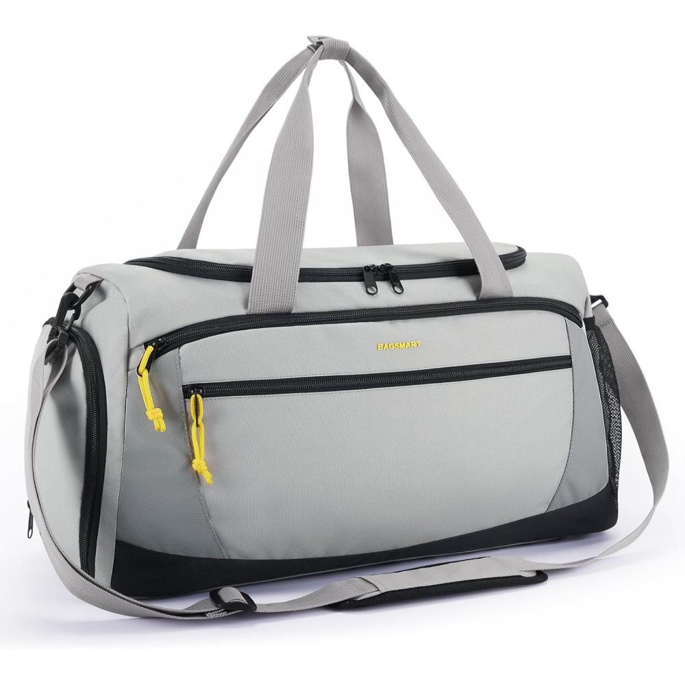 imageBAGSMART Gym Bag 31L Sports Travel Duffle Bag With Shoe Compartment Waterproof Gym Duffel Bag for MenampampWomen Travel Carry On Weekender Workout Bag Grey