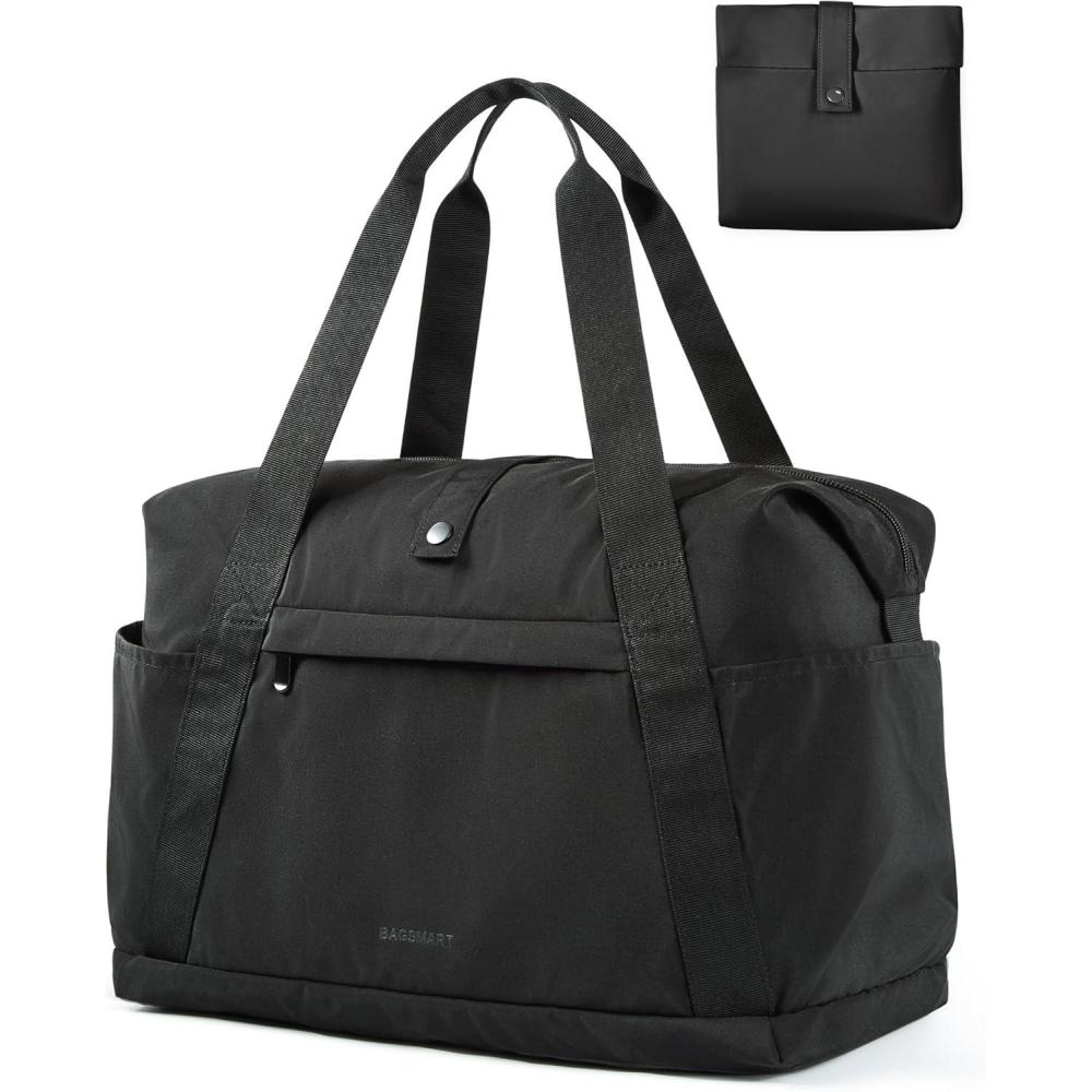 imageBAGSMART Personal Item Travel Bag For Spirit Airlines 23L Lightweight Gym Bag for Women Foldable Duffle Bag Weekender Overnight Bag for Travel GymBlack
