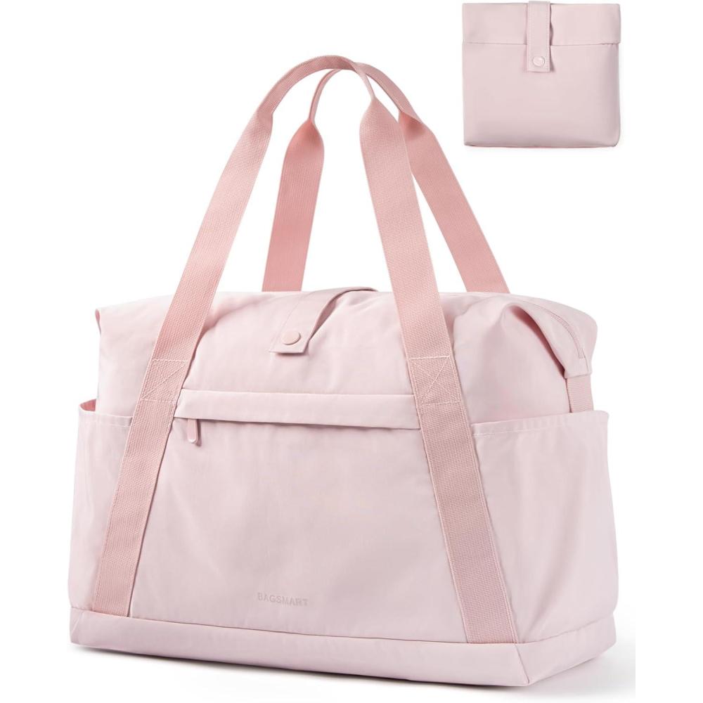 imageBAGSMART Personal Item Travel Bag For Spirit Airlines 23L Lightweight Gym Bag for Women Foldable Duffle Bag Weekender Overnight Bag for Travel GymPink