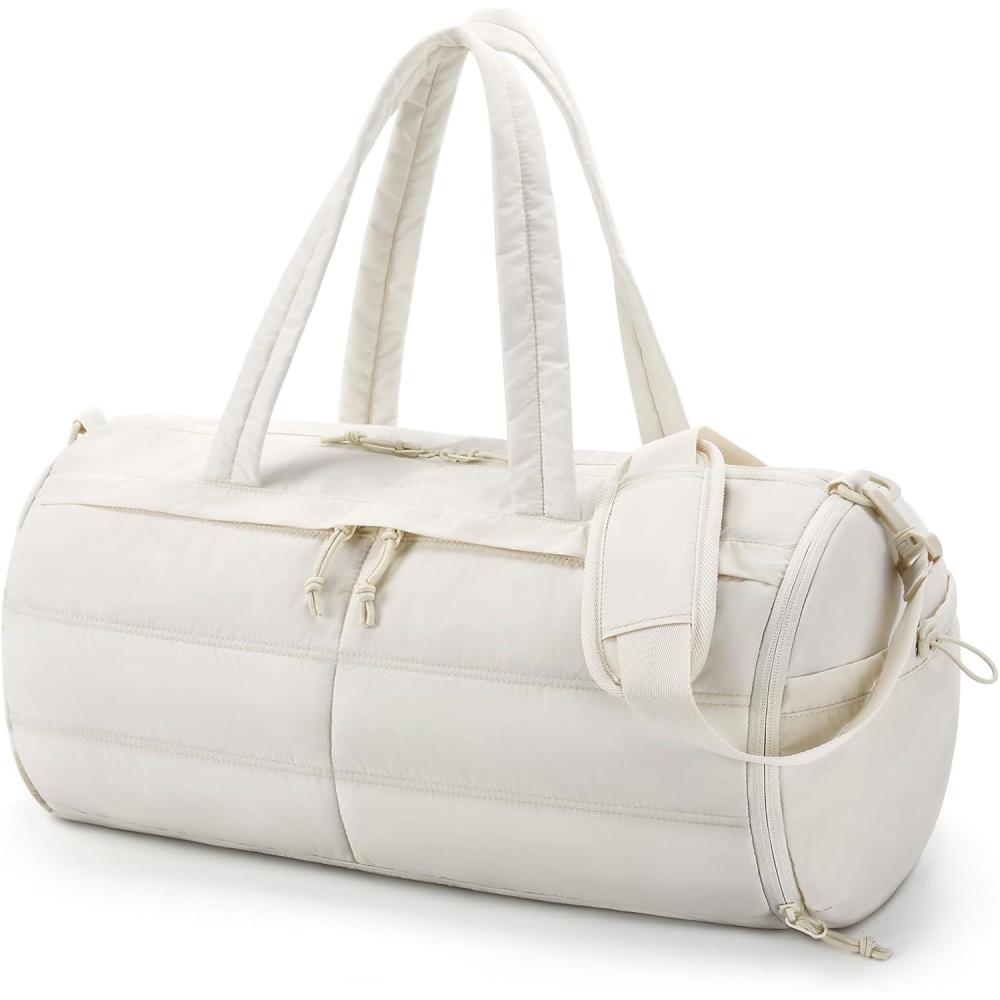 imageBAGSMART Puffer Gym Bag for Women Lightweight Duffel with Shoe Compartment Weekender Bags with Wet Pocket Workout Overnight Carry on for Travel BeigeBeige