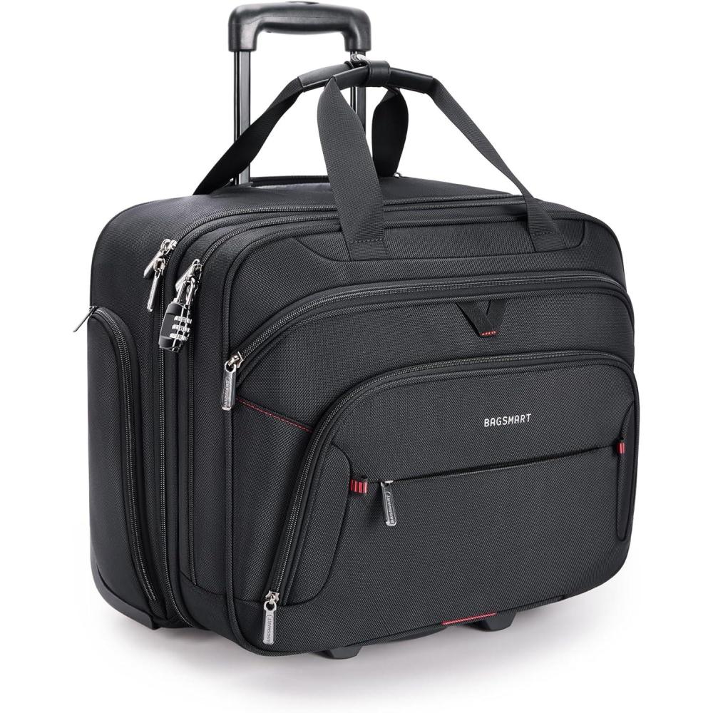 imageBAGSMART Rolling Laptop Bag Briefcase with Wheels Fits 173 Inch Laptop Computer Overnight Rolling Bag with TSA Lock for TravelMenWomen Black