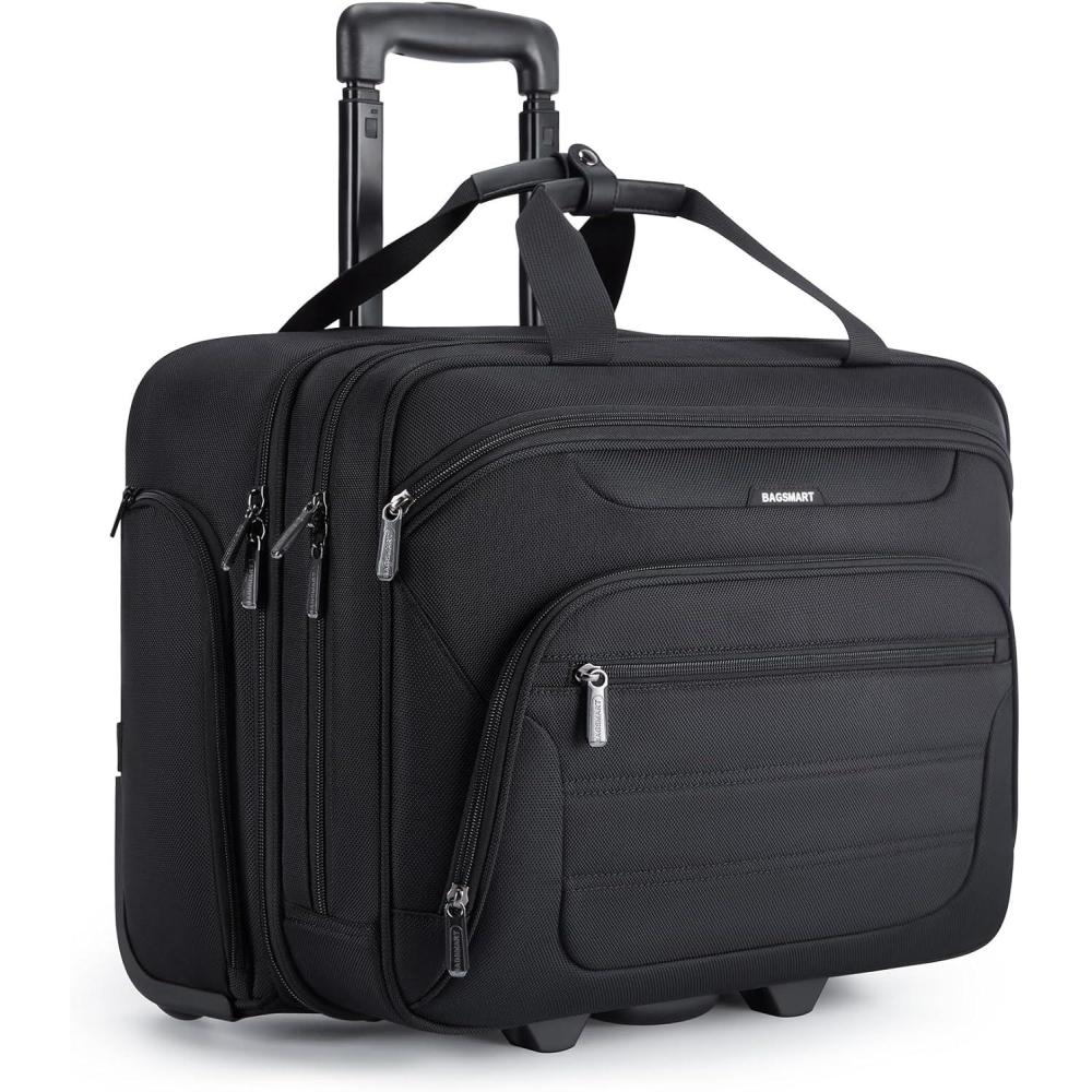 imageBAGSMART Rolling Laptop Bag Wheeled Briefcase Fits 173 Inch Laptop Overnight Roller Case with TSA Lock Computer Bag for TravelMenWomen Black