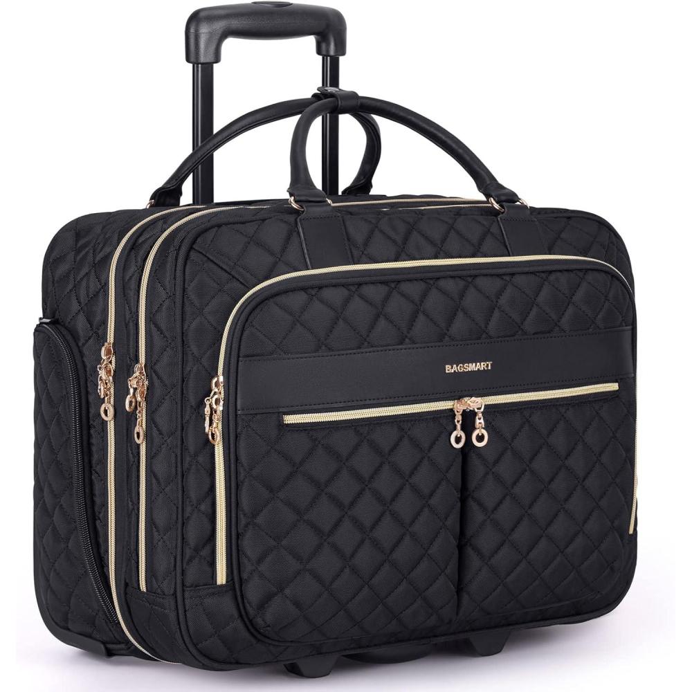 imageBAGSMART Rolling Laptop Bag Women Rolling Briefcase for Women 173 Inch Laptop Bag with Wheels Computer Bag Laptop Case for Work Travel BusinessBlack