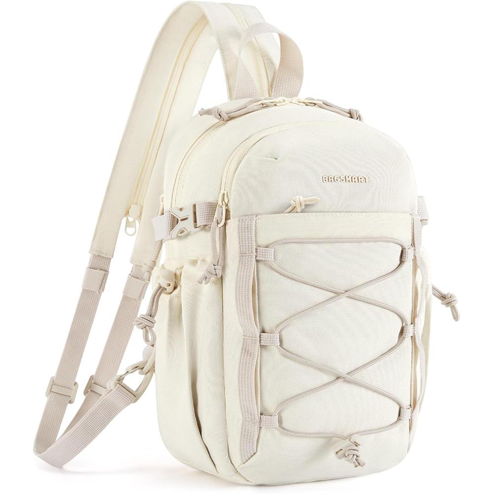 imageBAGSMART Small Crossbody Sling Bag Crossbody Daypack Chest Shoulder Bag Hiking Small Backpack for Casual Travel SportBeige