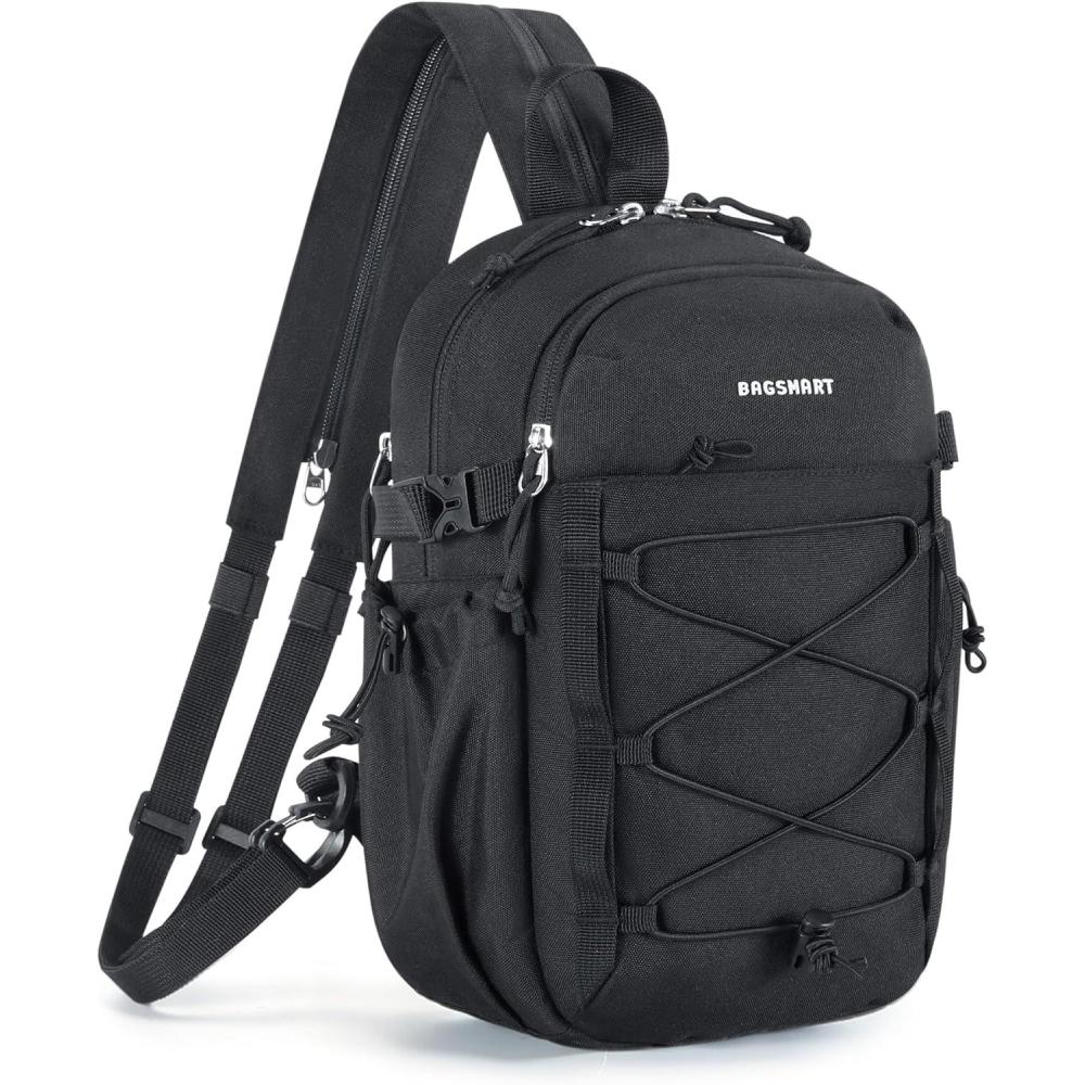 imageBAGSMART Small Crossbody Sling Bag Crossbody Daypack Chest Shoulder Bag Hiking Small Backpack for Casual Travel SportBlack