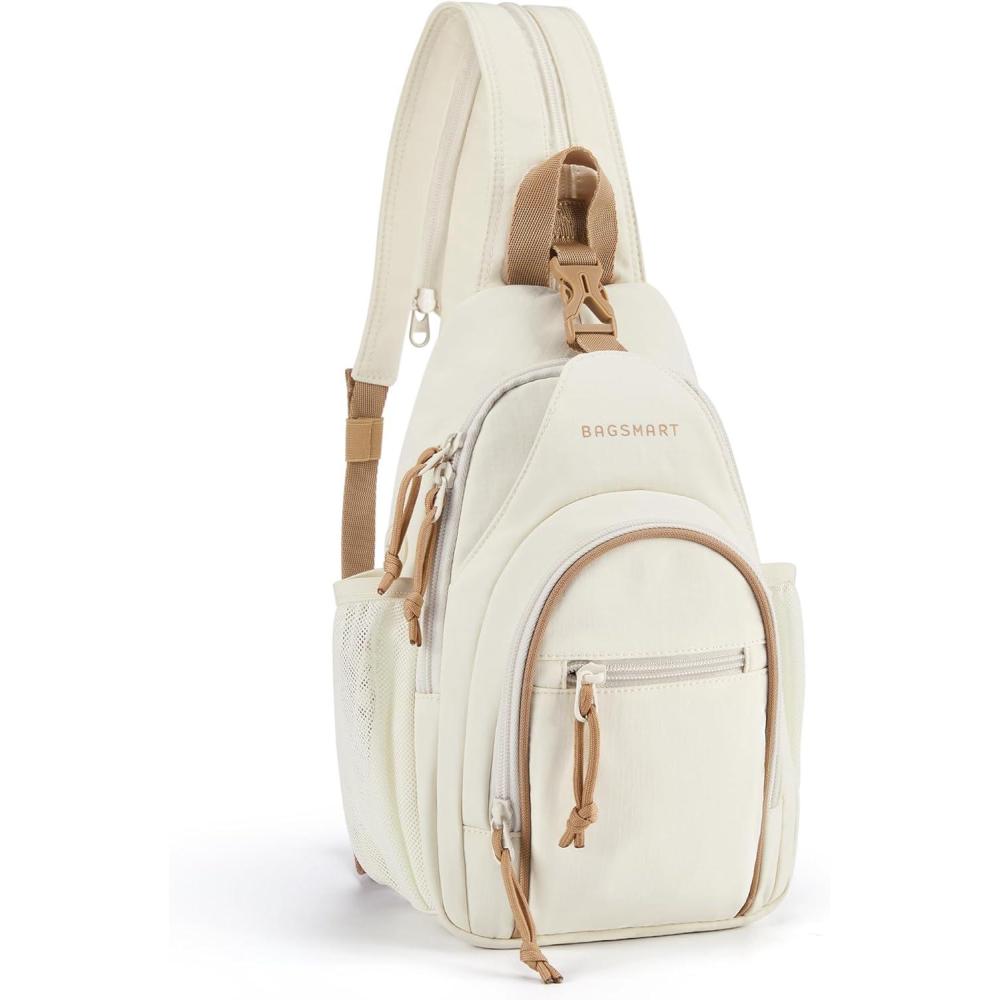 imageBAGSMART Small Crossbody Sling Bag for Men Women Small Sling Backpack Shoulder Bag AntiTheft Chest DaypackBeige