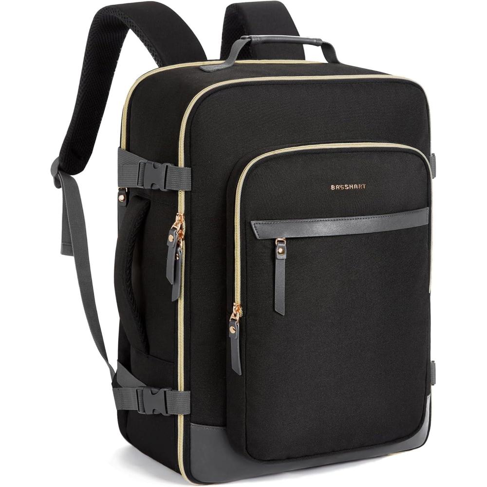 imageBAGSMART Travel Backpack for Women 35L CarryOn Backpack Fits 173 Inch Laptop TSA Approved WaterResistant Weekender Gym Backpack BlackBlack