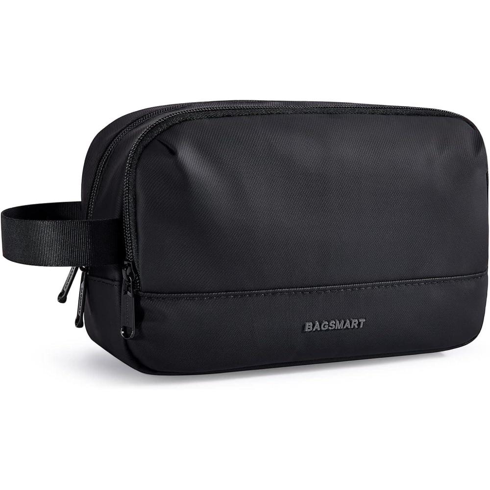 imageBAGSMART Travel Toiletry Bag for Men Dopp Kit Water Resistant Shaving Bag for Toiletries Accessories BlackMediumBlack