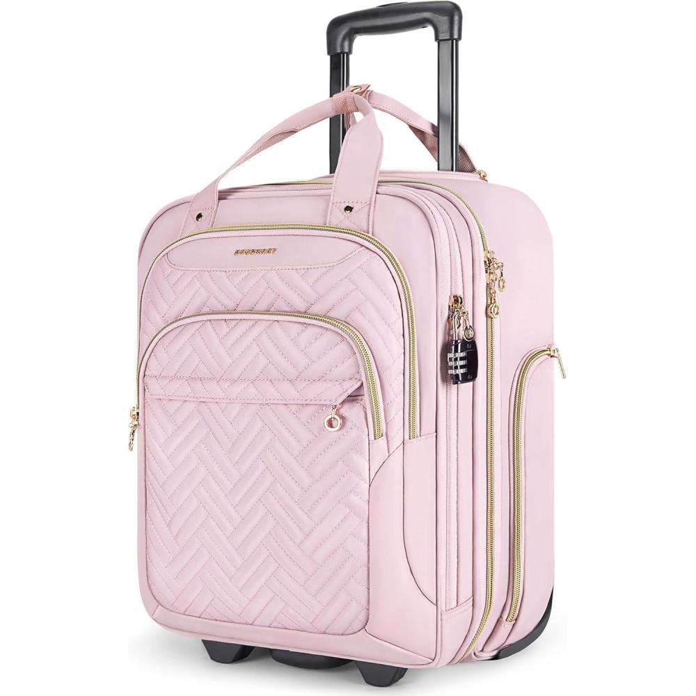 imageBAGSMART Underseat Carry On Luggage Airline approved16inch Small Underseater Softside Travel Suitcase with Wheels Lightweight Overnight Rolling Carryon Luggage for Women Men WeekenderBlackPink
