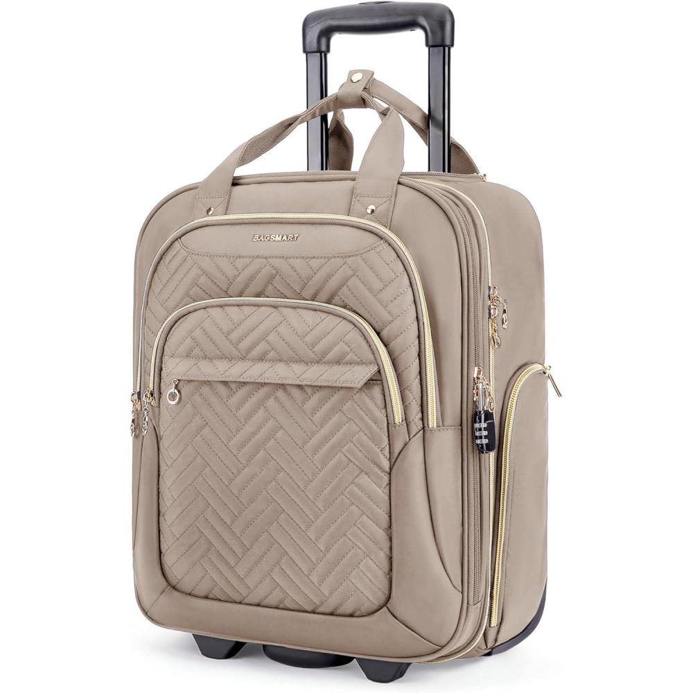 imageBAGSMART Underseat Carry On Luggage Airline approved16inch Small Underseater Softside Travel Suitcase with Wheels Lightweight Overnight Rolling Carryon Luggage for Women Men WeekenderBlackBrown