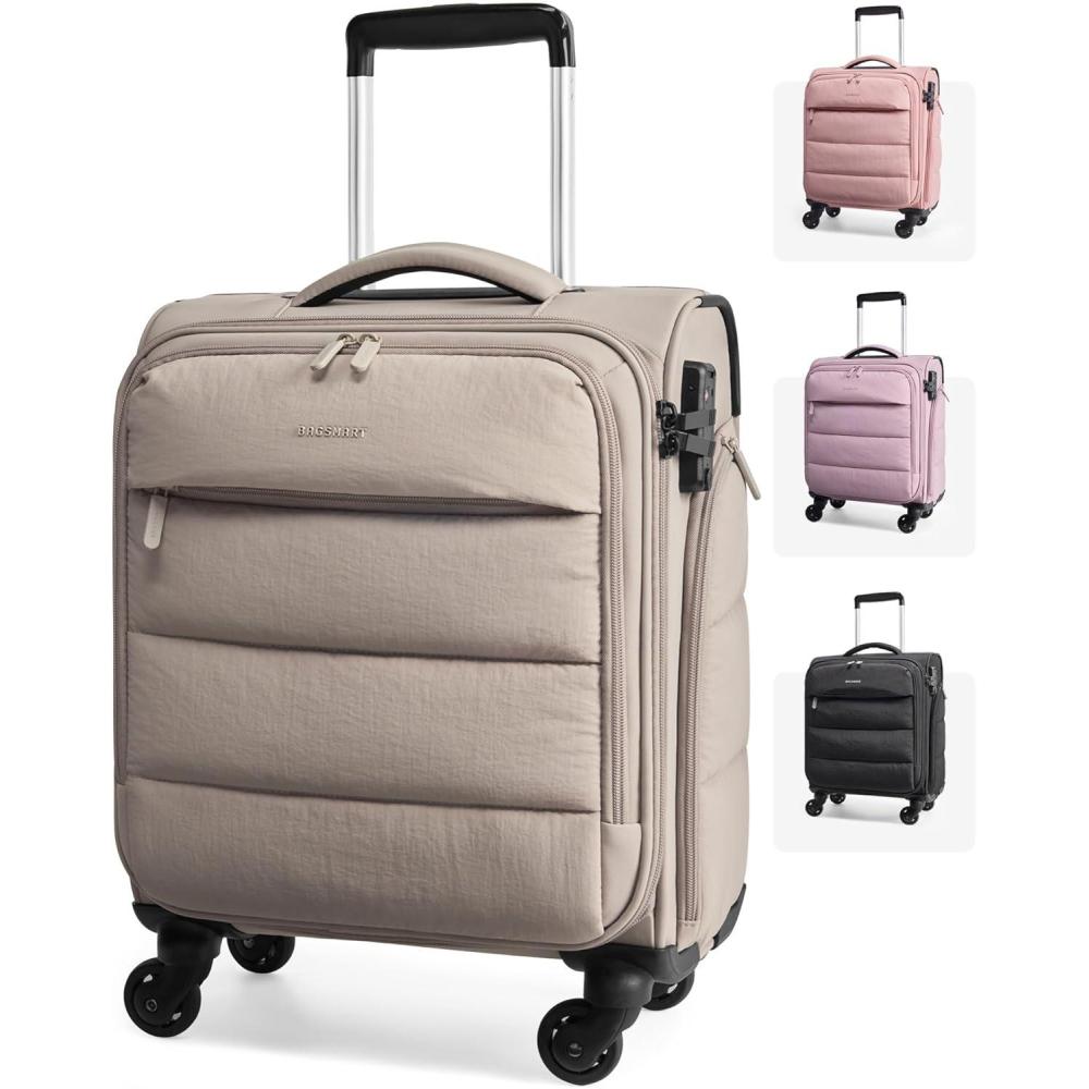 imageBAGSMART Underseat Carry on Luggage with Wheels Soft Small Travel Luggage with PVC WetDry Pockets Lightweight Soft Personal Item Suitcase for Short TripCamerCamel