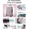 BAGSMART Carry On Luggage 22x14x9 Airline Approved, Lightweight luggage with Spinner Wheels, 20 Inch Expandable Hardside Carry On Suitcase with TSA Lock Rolling Travel suitcase Carry-On, Black(Pink Lavender)