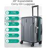 BAGSMART Carry On Luggage 22x14x9 Airline Approved, Lightweight luggage with Spinner Wheels, 20 Inch Expandable Hardside Carry On Suitcase with TSA Lock Rolling Travel suitcase Carry-On, Black(Grey)