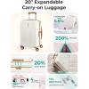 BAGSMART Carry On Luggage 22x14x9 Airline Approved with Spinner Wheels,100% PC Hardside Expandable Luggage with TSA Lock for Trips, 20 Inch Rolling Suitcases for Men Women,Green(Beige)