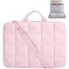 BAGSMART 15-15.6 Inch Laptop Case with Strap and Handle, Puffy Laptop Sleeve Bag for Women, Lightweight Protective MacBook Case Compatible with Dell, HP, Lenovo, MacBook Air/Pro, Beige(With Strap Baby Pink)