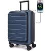 BAGSMART Expandable Carry On Luggage 22x14x9 Airline Approved, 20 Inch Suitcase with Spinner Wheels, Charging Ports, TSA Lock, Hard Shell Front Opening for Men Women Travel Business, Blue(Blue)