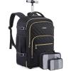 BAGSMART Rolling Backpack for Women, Travel Carry-On Backpack with Wheels, 17 Inch Large Roller Wheeled Daypack with Two Packing Cubes, Black(Black)