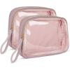 BAGSMART TSA Approved Toiletry Bag, 2 Pack Clear Makeup Cosmetic Bag Organizer, Quart Size Travel Bag for Toiletries, Carry-on Travel Accessories Essentials – Pink(Pink-2pcs)