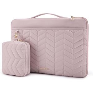 BAGSMART 13-14 inch Laptop Sleeve with Handle, Puffy Padded Case Accessories Bag, MacBook Fitted Air Pro 13.3 14 inch, Computer Dell,HP(With Accessories-Pink)