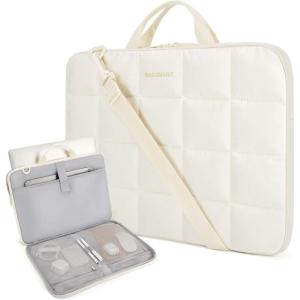 BAGSMART 15-15.6 Inch Laptop Case with Strap and Handle, Puffy Laptop Sleeve Bag for Women, Lightweight Protective MacBook Case Compatible with Dell, HP, Lenovo, MacBook Air/Pro, Beige(With Strap Beige)