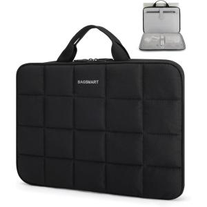 BAGSMART 15-15.6 Inch Laptop Case with Strap and Handle, Puffy Laptop Sleeve Bag for Women, Lightweight Protective MacBook Case Compatible with Dell, HP, Lenovo, MacBook Air/Pro, Beige(Upgrade Model-black)