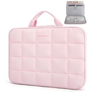 BAGSMART 15-15.6 Inch Laptop Case with Strap and Handle, Puffy Laptop Sleeve Bag for Women, Lightweight Protective MacBook Case Compatible with Dell, HP, Lenovo, MacBook Air/Pro, Beige(Upgrade Model-pink)